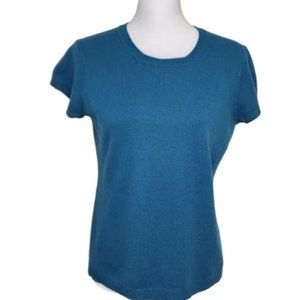 NEIMAN Marcus Cashmere Short Sleeve Sweater Peacock Blue Size L